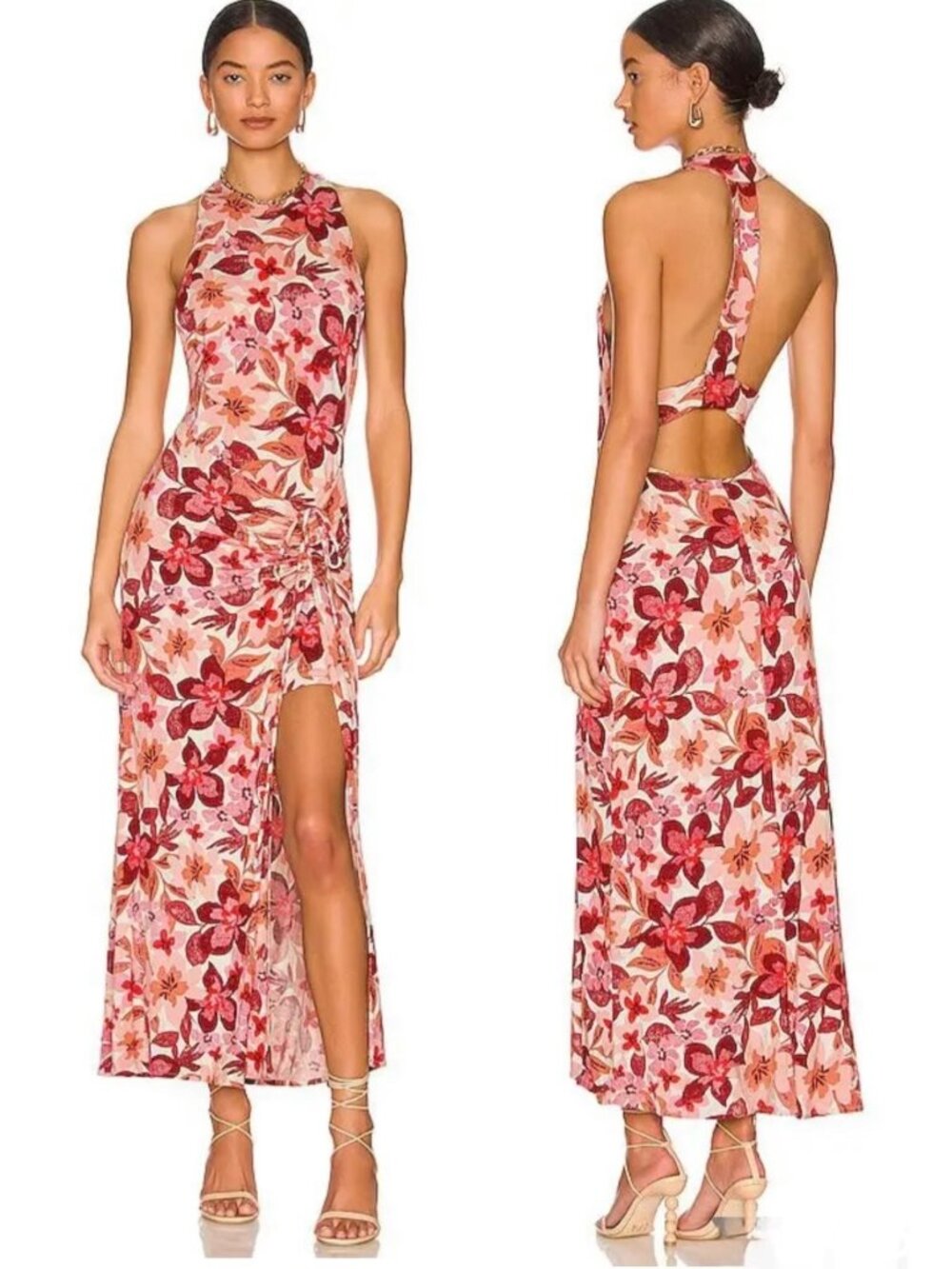 Free People Mimi Printed Maxi Dress Size Large Floral Tropical Vacation Resort